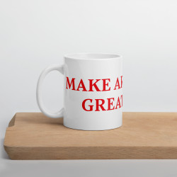 Taza clásica "Make Argentina Great Again" en blanco con letras rojas.