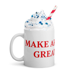 Taza clásica "Make Argentina Great Again" en blanco con letras rojas.