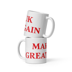 Taza clásica "Make UK Great Again" en blanco con letras rojas