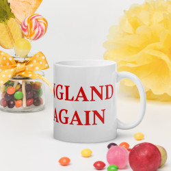 Taza clásica "Make England Great Again" en blanco con letras rojas
