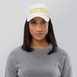 Gorra sin bandera "Make España Great Again" blanco con letra dorada (estilo Dad hat)