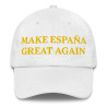 Gorra sin bandera "Make España Great Again" blanco con letra dorada (estilo Dad hat)