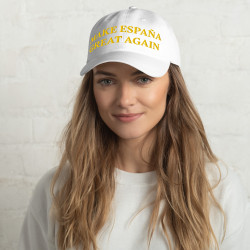 Gorra sin bandera "Make España Great Again" blanco con letra dorada (estilo Dad hat)
