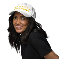 Gorra sin bandera "Make España Great Again" blanco con letra dorada (estilo Dad hat)