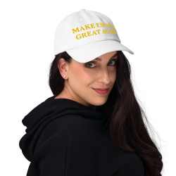 Gorra sin bandera "Make España Great Again" blanco con letra dorada (estilo Dad hat)