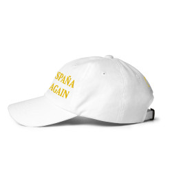 Gorra sin bandera "Make España Great Again" blanco con letra dorada (estilo Dad hat)