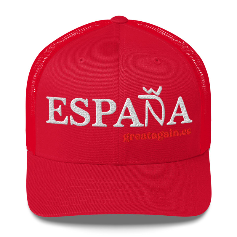 Gorra "España" tipo trucker roja bordada blanca con Ñ