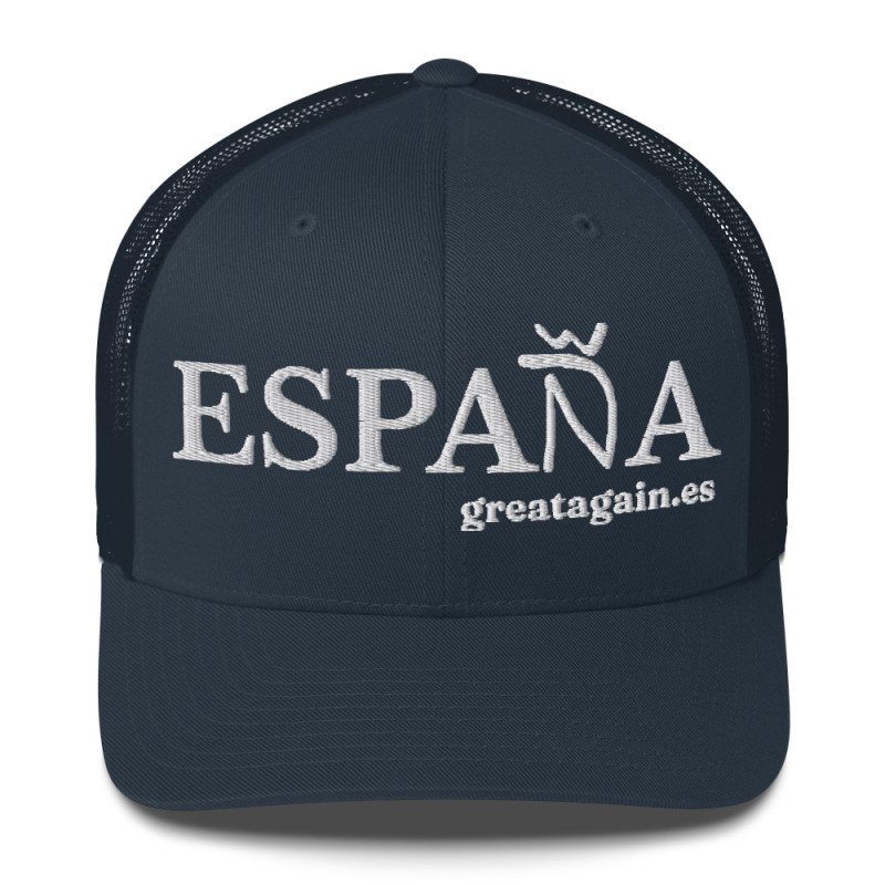 Gorra "España" tipo trucker azul marino bordado en blanco con Ñ