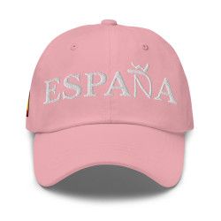 Gorra "España" color rosa con letra blanca y con bandera bordada (estilo Dad hat)