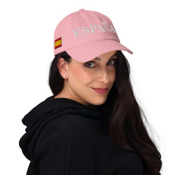Gorra "España" color rosa con letra blanca y con bandera bordada (estilo Dad hat)