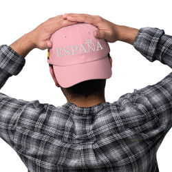 Gorra "España" color rosa con letra blanca y con bandera bordada (estilo Dad hat)