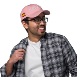 Gorra "España" color rosa con letra blanca y con bandera bordada (estilo Dad hat)