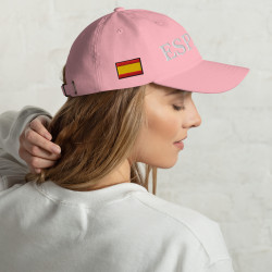 Gorra "España" color rosa con letra blanca y con bandera bordada (estilo Dad hat)