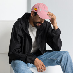 Gorra "España" color rosa con letra blanca y con bandera bordada (estilo Dad hat)