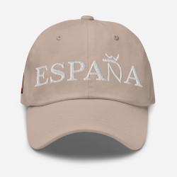 Gorra "España" color beige con letra blanca y con bandera bordada (estilo Dad hat)