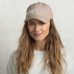 Gorra "España" color beige con letra blanca y con bandera bordada (estilo Dad hat)
