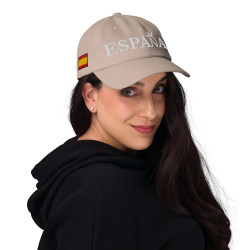 Gorra "España" color beige con letra blanca y con bandera bordada (estilo Dad hat)
