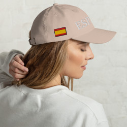 Gorra "España" color beige con letra blanca y con bandera bordada (estilo Dad hat)