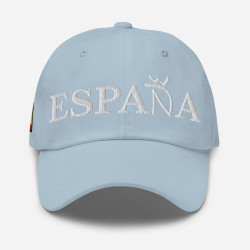 Gorra "España" color azul claro letra blanca y con bandera bordada (estilo Dad hat)