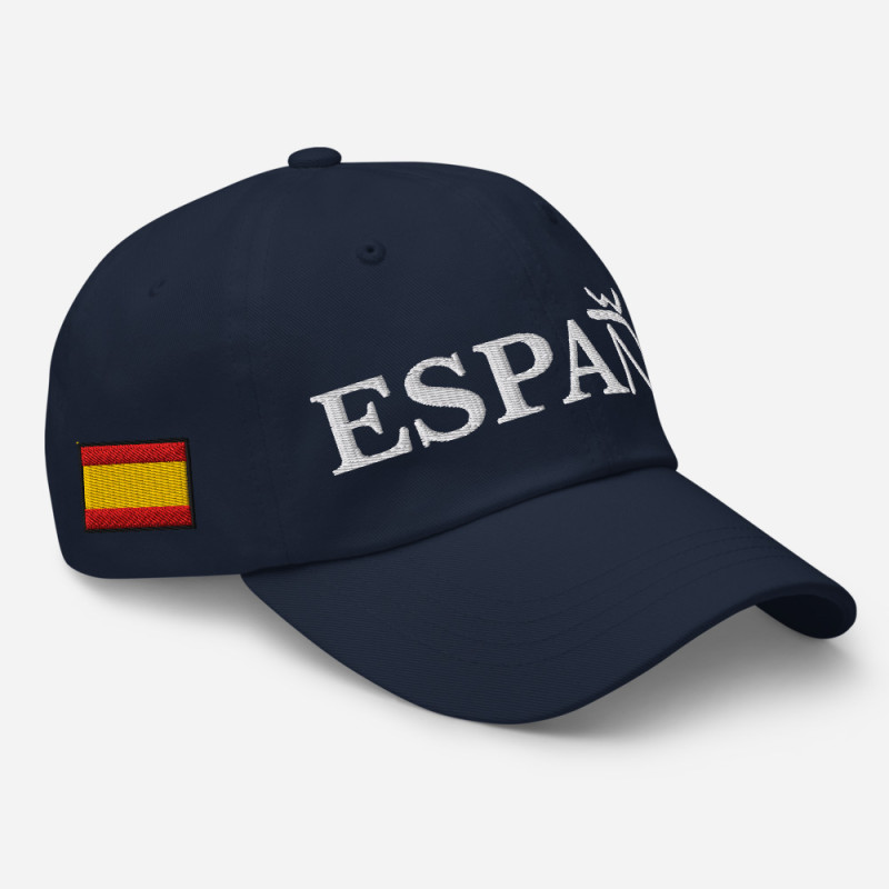 Gorra "España" color azul navy con letra blanca y con bandera bordada (estilo Dad hat)