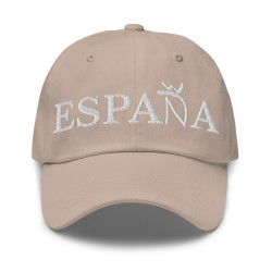 Gorra "España" color beige con letra blanca bordada sin bandera (estilo Dad hat)