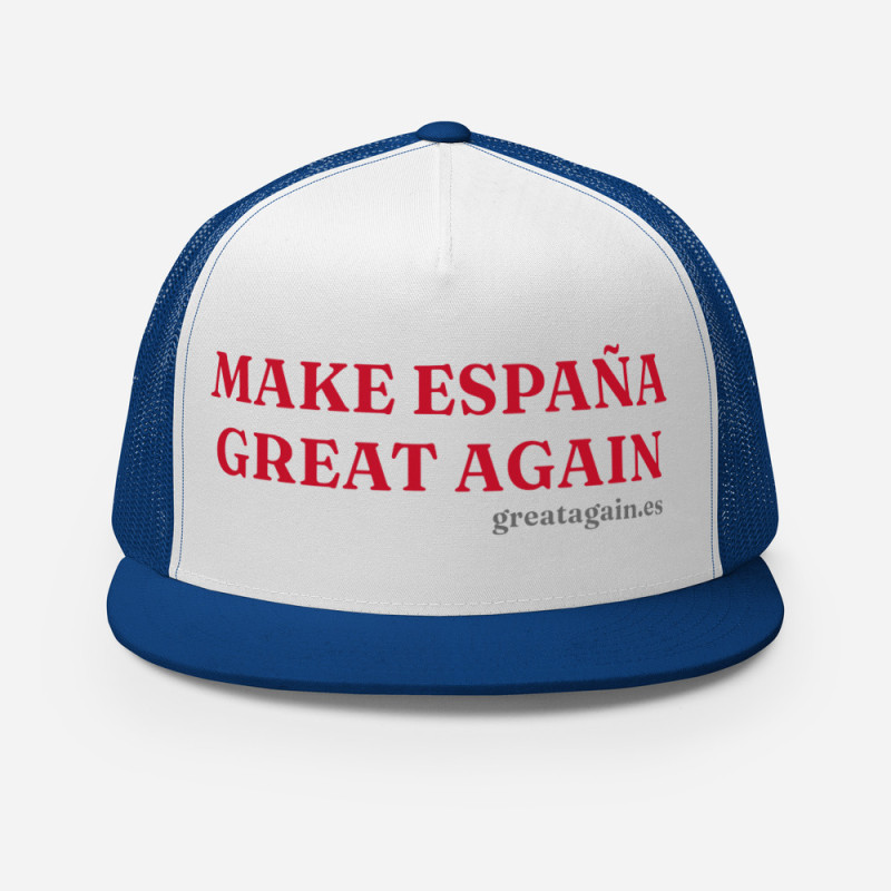 Gorra "Great Again" impresa azul/blanca con letras rojas (estilo Trucker)