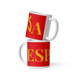Taza clásica "España" en rojo con letra dorada