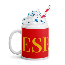 Taza clásica "España" en rojo con letra dorada