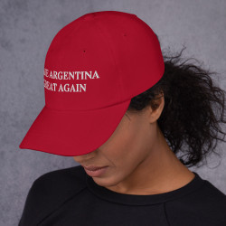 Gorra con bandera "Make Argentina Great Again" roja bordada (estilo Dad hat)