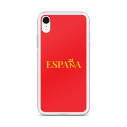 Carcasa transparente iPhone ESPAÑA de color amarillo y letra dorada