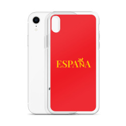 Carcasa transparente iPhone ESPAÑA de color amarillo y letra dorada