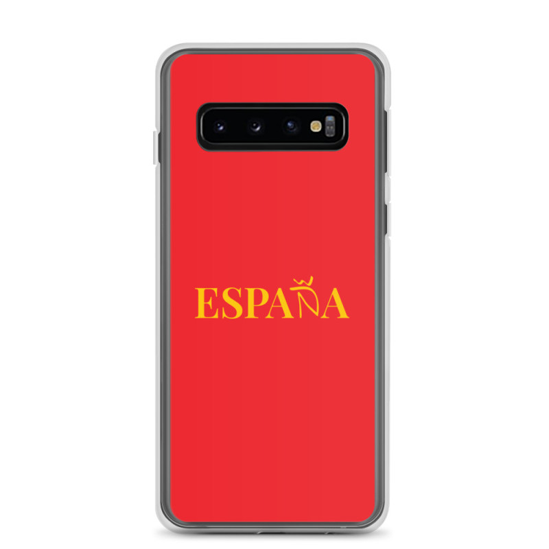 Carcasa transparente Samsung ESPAÑA roja con letra dorada