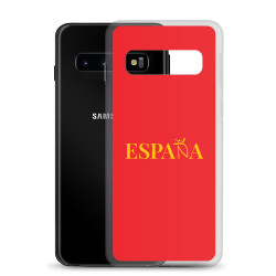 Carcasa transparente Samsung ESPAÑA roja con letra dorada
