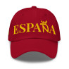Gorra "España" color roja letra dorada bordada con bandera Ñ G (estilo Dad hat)